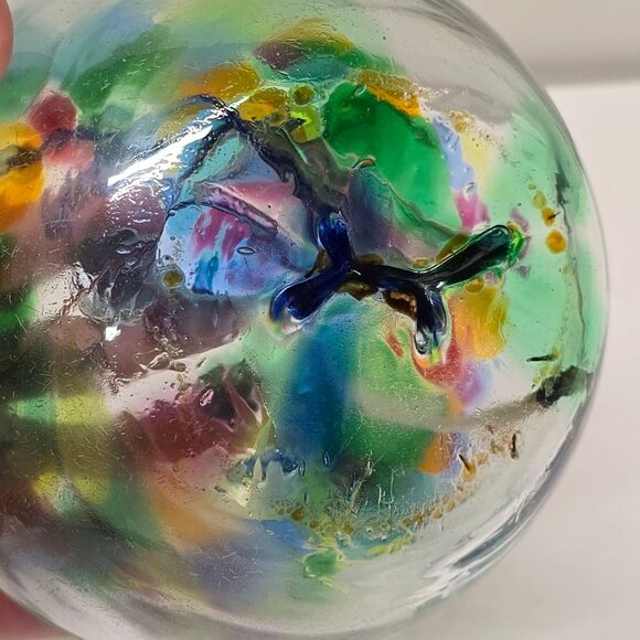 Hand Blown Art Glass Multicolor Ball Oil Lamp Family Tree - Picture 3 of 9